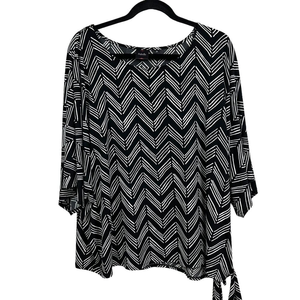 Rafaella Womens Blouse Round Neck Stretch Slinky Short Sleeves Black White 3X*